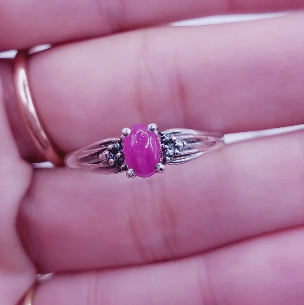 Genuine Oval Pink Sapphire Cabochon 925 Sterling Silver Ring